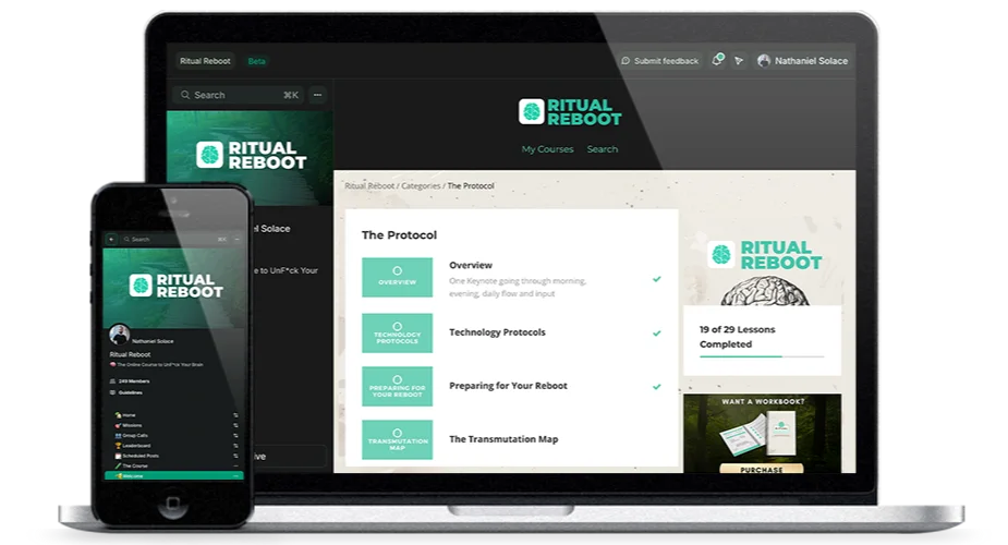 The Ritual Reboot course on a laptop and a phone